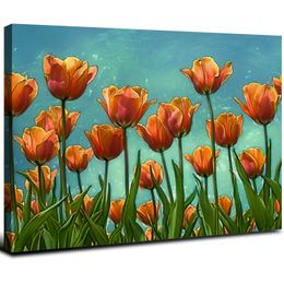 Orange Flower Wall Art Decor Toilip Canvas peinture sarcelle et orange Impressions d'image de cuisine moderne Décorations de chambre à coucher faciles à accrocher