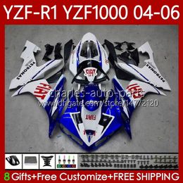 Motorfiets carrosserie voor Yamaha YZF-R1 YZF R 1 1000 cc 2004-2006 Bodys 89NO.23 YZF1000 YZF R1 1000cc YZFR1 04 05 06 YZF-1000 2004 2005 2006 OEM Fairing Kit Blauw Wit Blk