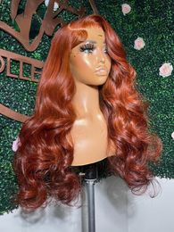 Peluca de cabello humano Frontal de encaje 360 de jengibre naranja, pelucas delanteras de encaje marrón cobre, pelucas sintéticas de Cosplay con ondas corporales, pelucas frontales de encaje para mujeres