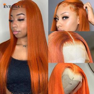 Orange Gingembre Couleur 13x4 Lace Front Perruques 180% Densité 5x5 Lacets Fermeture Os Droite Perruques de Cheveux Humains Préplumé Délié Naturel