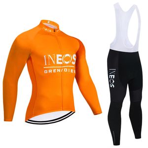 Oranje INEOS Wielertrui Broek Pak ITALIA Team Pro Ropa Ciclism Winter Thermische Fleece Fietsjack Slabbetjes Kleding 240116