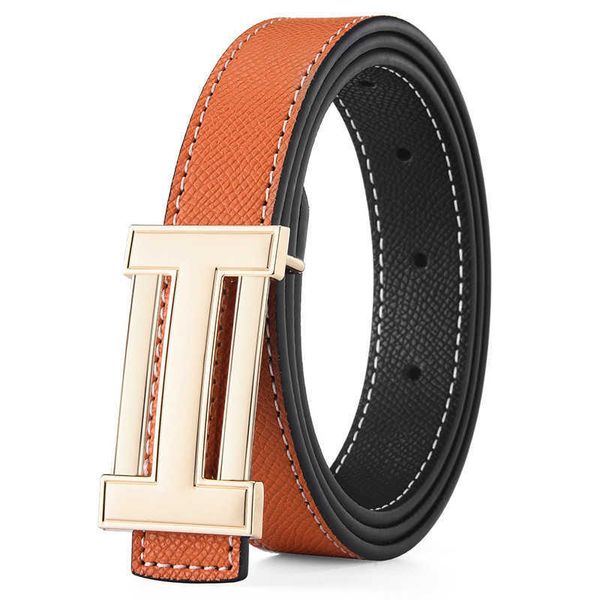 Cinturón de cuero naranja Gold H Cintura de hebilla Cintura estándar DI LUSSO 6 Colors BUISNESS Diseñador Lui Belt Lettle Beltle Beltle Womens Mens