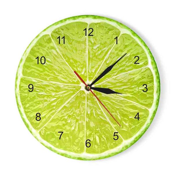 Orange Lemon Fruits Horloge murale dans la cuisine Lime Pomelo Design moderne Horloges Montre Home Decor Wall Art Horologe Non Ticking 210325