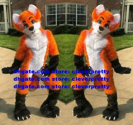 Oranje Long Furry Furry Wolf Mascot Kostuum Husky Dog Fox Fursuit volwassen stripfiguur Pak Big Party voetgangersstraat ZX3000