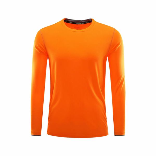 Orange à manches longues chemise de course hommes Fitness vêtements de Sport ajustement séchage rapide Compression entraînement Sport haut