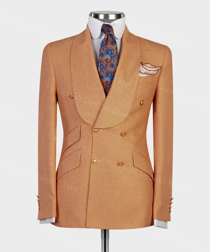 Orange Mens Suits Slim Fit Wedding Groom Tuxedo 원피스 공식 비즈니스 블레이저 연회 격자 무늬 재킷 재킷 코트 맞춤형 의상