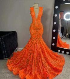 Naranja O cuello vestidos largos de fiesta para niñas negras apliques vestido de noche sirena vestido de celebridad vestidos de fiesta de cumpleaños Robe De por encargo