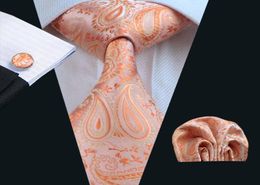 Conjunto de corbata de cachemira naranja para hombre, pañuelo, gemelos, tejido Jacquard, conjunto de corbata para hombre, trabajo de negocios, boda Formal N05864255883