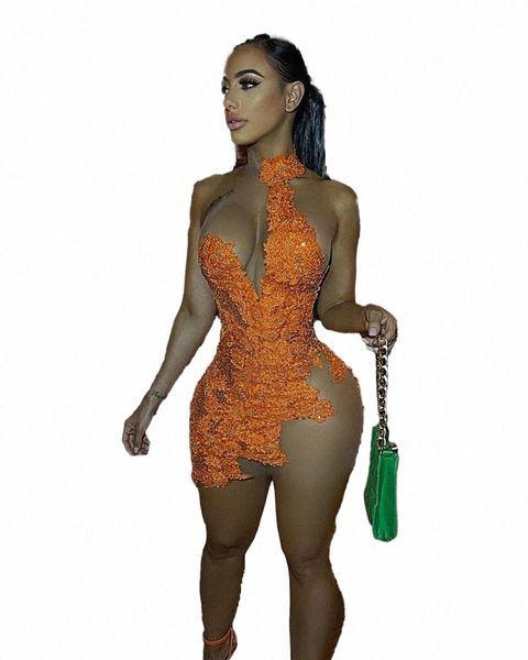 Orange Party Dres for Black Girls Sequin Applique Court anniversaire Dr High Neck Cocktail Porm Robes Vestido Festas Luxo Z3ig #
