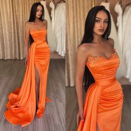 Orange PROM Elegant Dresses Sequínas Sweetheart Shate Vesing Vestidos PLISETS División Formal Long Long Special Ocn Party Vestido YD