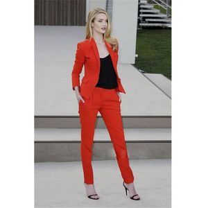 Oranje Red Dames Business Suits Ladies Pant Suits Women Trouser Suits 2 Pieces Coat broek Custom Made7075559