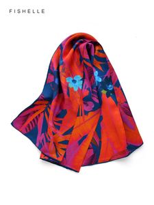 Fleur bleu rouge rose orange 100% écharpe de soie naturelle femmes écharpes de tête luxe réel twill carré hijab foulards dame 240408