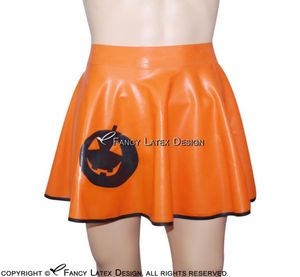 Jupes plissées en latex sexy orange avec jupe en caoutchouc de citrouille courte plus taille 00056647601