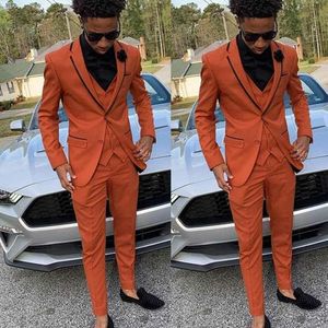 Orange Slim Fit hommes costumes smoking marié costumes pour hommes costume de mariage pour hommes 2020 mâle Blazer cranté revers 3 pièces bal personnalisé