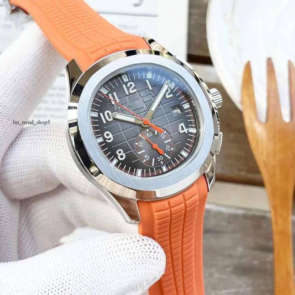 Orange Sports Tape Men's Watch Aquanaut série 5968 Taille de montre 42 mm Mouvement mécanique automatique avec montres de fond transparents Fashion Montre 23