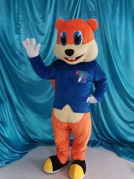 Déguisement de mascotte d'écureuil orange pour la personnalisation du support de fête de carnaval d'Halloween