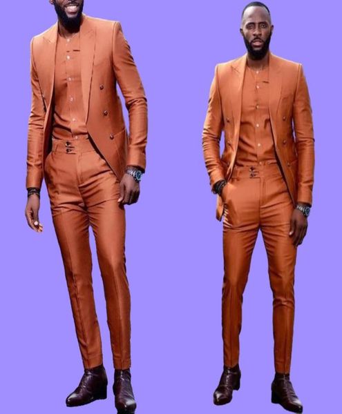 Costume orange Peak Papel Men039s Blazer costumes 2 pièces Tuxedos Wedding Party Wear Made Slim Fit Man Business Suit 5136263