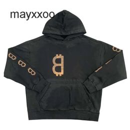 Orange Unisexe Designer High Style Fashion Mud Balencigs Autumn New Hoodies Couple 24SS Old Hoodie Double Mens Dyed Edition Family J7H2