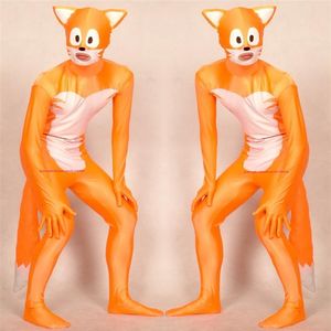 Oranje Wit Lycra Spandex Vos Catsuit Kostuum Unisex Volledige Outfit Sexy Vrouwen Mannen Panty Bodysuit Kostuums Terug Rits Halloween Pa2436