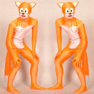 Orange Blanc Lycra Spandex Fox Catsuit Costume Unisexe Tenue Complète Sexy Femmes Hommes Collants Body Costumes Retour Zipper Halloween Pa222T