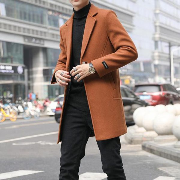 Trenchs pour hommes Orange laine hommes Long hiver grande taille veste bleu manteaux Slim Fit classique Vintage messieurs Coat1