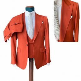 Orange Work Wear Hommes Costume Sur Mesure 3 Pièces Blazer Gilet Pantalon Un Butt Fit Slim Formelle Busin Causal Party Hôte Sur Mesure F7Tu #