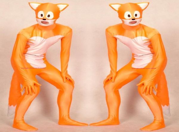 Orangewhite Lycra Spandex Fox Catsuit Disfraz Unisex Full Autfit Full Women Men Men Bodysuit Disfraces de la cremallera Halloween PA5272108