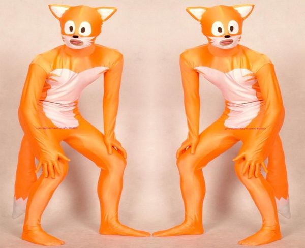 Orangewhite Lycra Spandex Fox Catsuit Disfraz Unisex Full Autfit Full Women Men Men Bodysuit Disfraces de la cremallera Halloween PA4082784