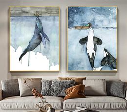 Orque aquarelle peinture baleine paysage marin mur Art photos affiche et impressions peinture Cuadros œuvre pour salon décor à la maison 7573344