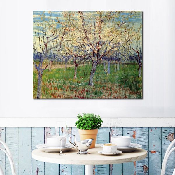 Huerto con árboles de albaricoque florecientes hecho a mano Vincent Van Gogh pintura paisaje lienzo impresionista arte para decoración de entrada