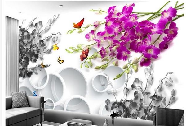 Papier peint 3 d pour murs, orchidée, papillon ouvert, mode, pour salon