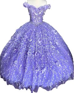 Orchidee quinceanera jurk 2023 cape glitter off-shoulder 3d bloemen kweepeer baljurk korset zoet 16 verjaardag feest prom gala vestidos de 15 anos charro mexicaanse blush