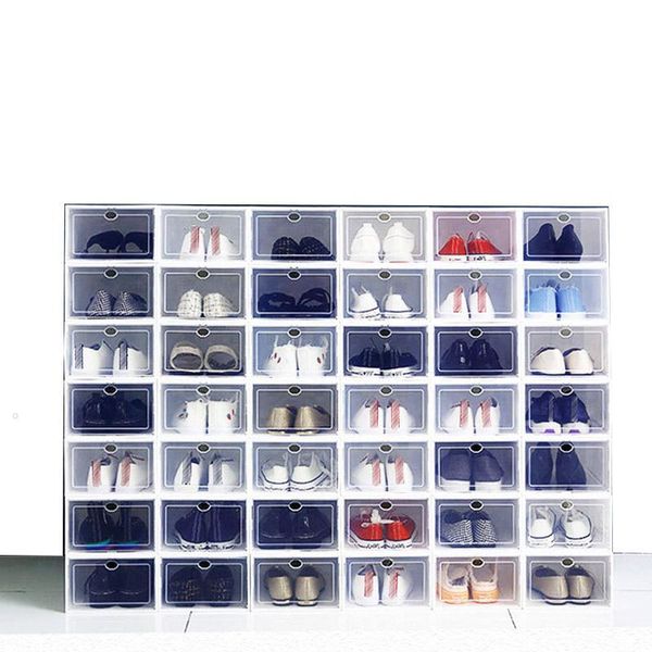 Boîtes de rangement pour chaussures multicolores transparentes pliables en plastique Transparent organisateur de maison affichage empilable combinaison superposée chaussures conteneurs cabine