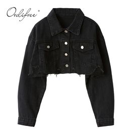 Ordifree Otoño Mujeres Denim Jacket Moda de manga larga Moda Streetwear Casual Outwear Flow Swear Jeans Corta Capa de chaqueta 210722