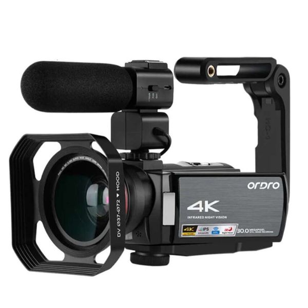 Caméscope portable ORDRO AE8 4K avec longue durée de veille, vision nocturne IR et fonctionnalités de caméra vidéo professionnelle - Capturez de superbes images à tout moment, n'importe où !