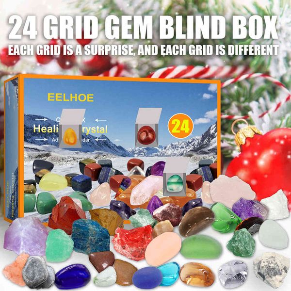 Caja de regalo de colección de minerales, 24 días de Navidad, cuenta regresiva, Calendario de Adviento ciego, muestras de piedra, piedras naturales, Mineral