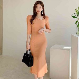 Robe maxi orange été manches courtes O cou robes de soirée sexy pour femmes vêtements 210602