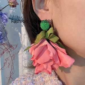Orecchini a fiori handgemaakte stof boog bloem lange oorbellen mode overdreven grote bloem oorbellen voor vrouwen groothandel