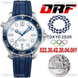 ORF 300M Tokyo 2021 Édition Limitée A8800 Montre Automatique pour Homme Lunette Céramique Bleue Cadran Blanc Vague Texturé Bracelet Caoutchouc 522.30.42.20.04.001 Puretime B2