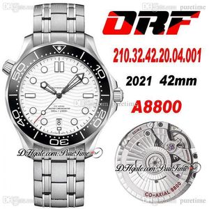 ORF DIVER 300M CAL A8800 Automatische Herenhorloge 42mm Zwart Keramiek Bezel Wit Wave Textured Wijzerplaat Roestvrijstalen armband 210.32.42.20.04.001 Super Edition Puretime C3