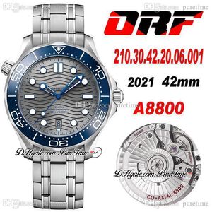 ORF Diver 300M Cal A8800 Montre automatique pour homme 42 mm Lunette en céramique bleue Cadran gris ondulé Bracelet en acier inoxydable 210.32.42.20.06.001 Super Edition Puretime g7