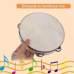 Orff muziekinstrumenten speelgoed 6 inch schapenvacht tamboerijn percussie -instrument dubbele rij jingle bell hand drum educatief speelgoedcadeau