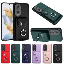 Orgeltas Kaart Pocket Pack Lederen hoesjes voor Huawei Honor 90 X9A X8A X7A X6A Xiaomi Redmi 10C 12 12C K60 Credit ID-sleuf Portemonnee Metalen vingerringhouder Telefoon achterkant