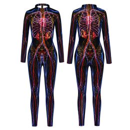 Orgel Fluoroscopie 3D Print Vrouwen Sexy Skinny Jumpsuit Carnaval Cosplay Kostuums Bodysuit Party Rompertjes Monos Mujer 2023