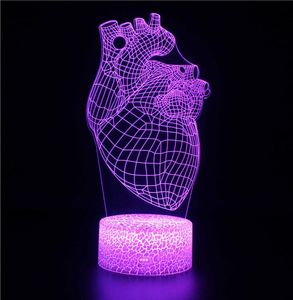 Organ Heart Night Light Lámpara de ilusión 3D Patrón y 7 Cambio de color Nightlight con control remoto para un regalo para niños para BO5304874