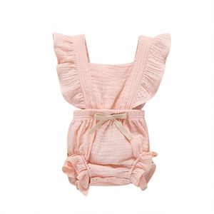 Vêtements d'été en coton biologique pour bébés filles, double gaze, barboteuse à volants, combinaison rose poussiéreuse, pour né 25 210816