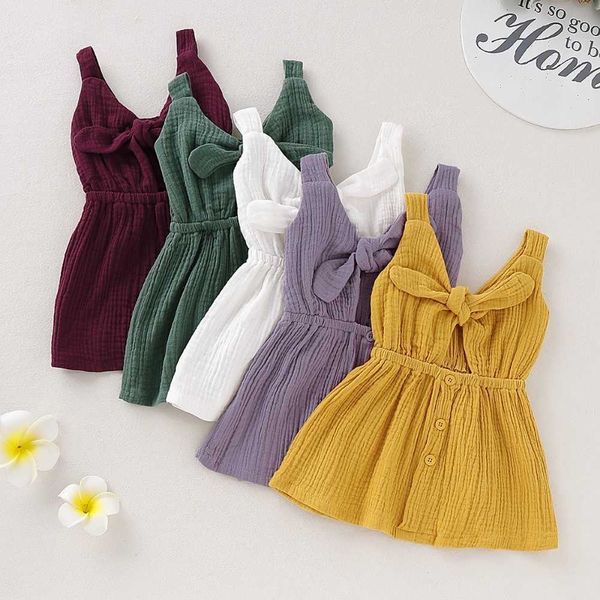 Coton biologique bébé filles robe été 2019 nouvelle arrivée enfants enfants noeud papillon robes sans manches pour filles double gaze vêtements Q0716