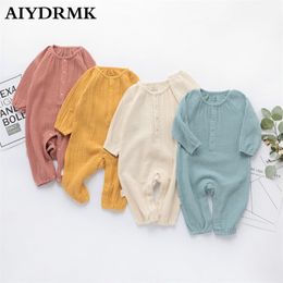 Organische katoenen linnen lange mouw peuter romper baby jumpsuit val baby kleding jongen algemene LJ201023