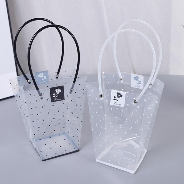 Organización 10 Unids / set Caja de Flores Spot Bolsa de Plástico Transparente Bolsas de Regalo Transparentes con Asas Bolsas de Embalaje de Floristería Decoración de Bodas de Fiesta