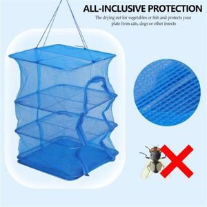 Organisatie 1PCVegetable Fish Foldable Drying Net Hangende gaasdroger Mesh Dryer Droogkooi Nylon Fish Net Fruit Vegetable Netto Huisbenodigdheden